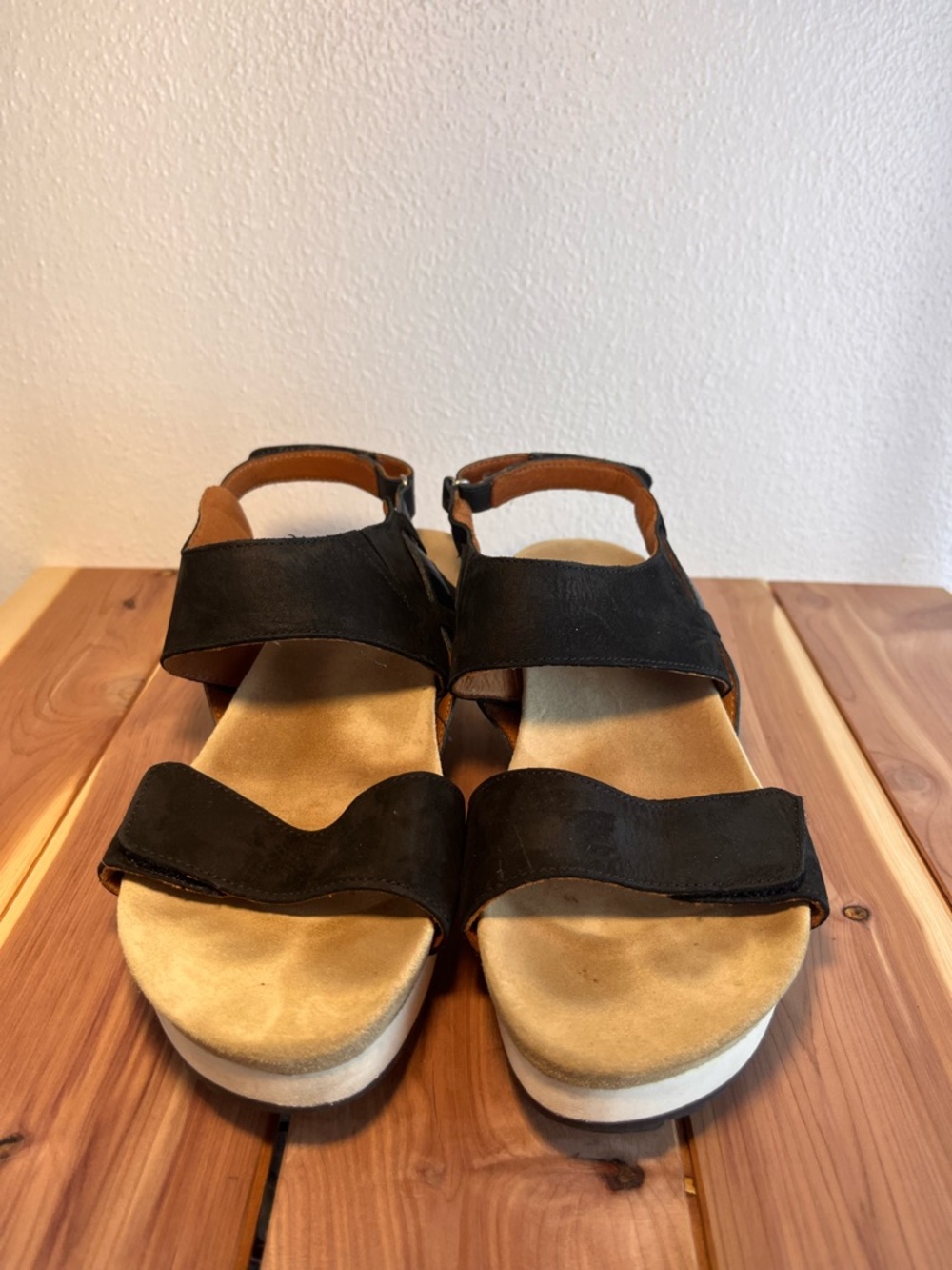 Women’s Black Suede Leather Adjustable Wedge Sandals